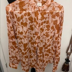& Other Stories Pink and Rust Floral Button-Down Blouse